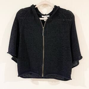 WD-NY Black Knit Zip-Up Hoodie Sweater Top Women’s size L